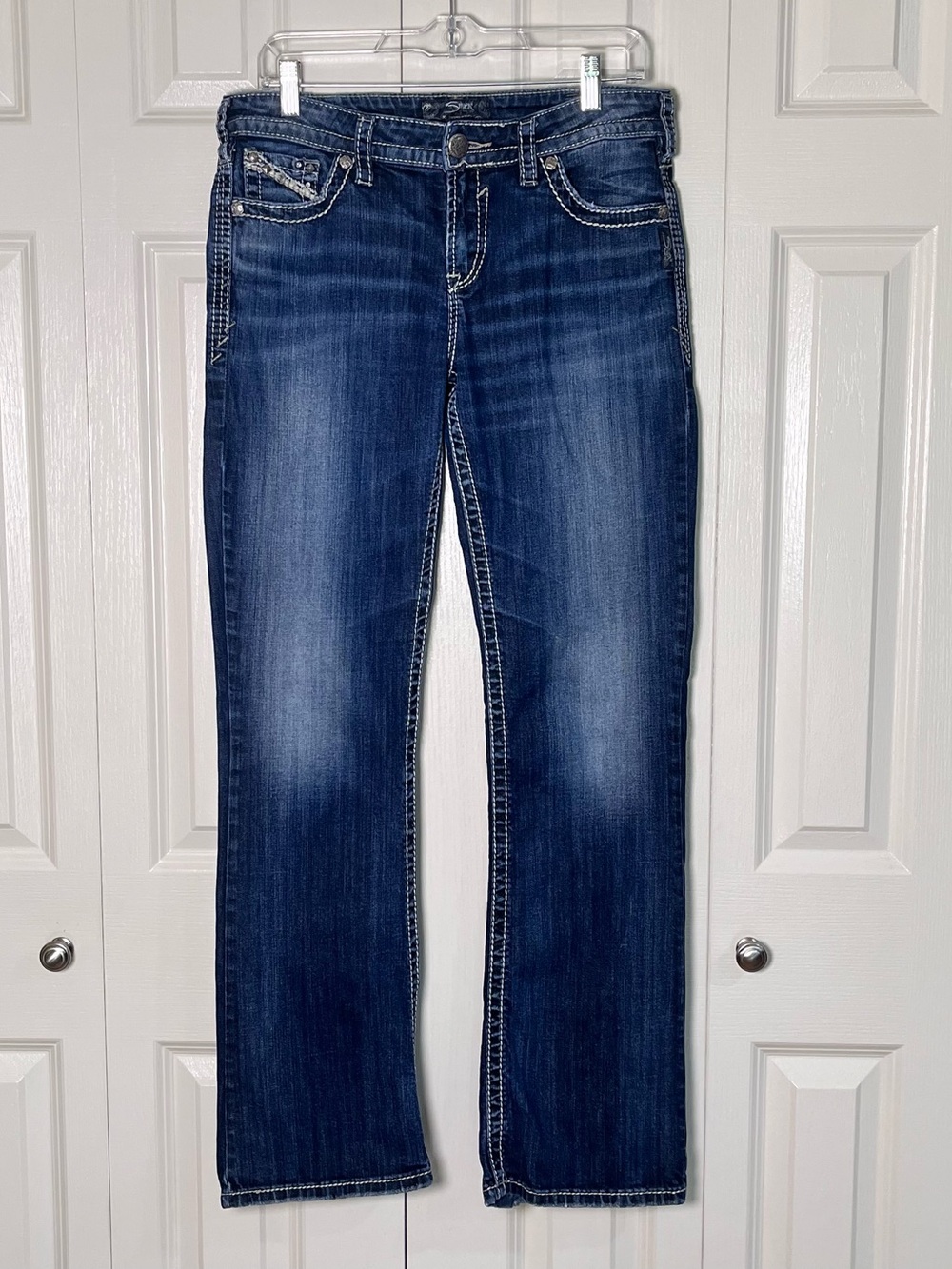 Silver Jeans Womens
Natsuki Flap Jean Sz 30/33 Blue Denim Western Bootcut